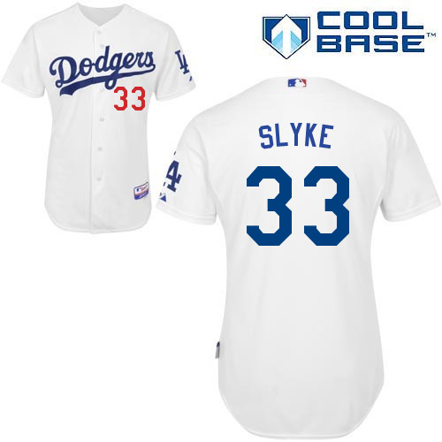 Scott-Van Slyke #33 MLB Jersey-L A Dodgers Men's Authentic Home White Cool Base Baseball Jersey